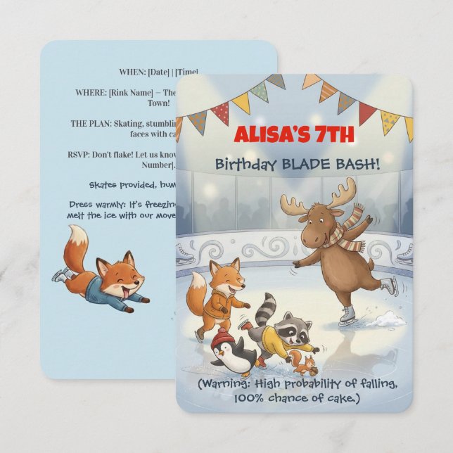 Invitación Winter Slapstick Ice Skating Birthday Invitation (Anverso / Reverso)