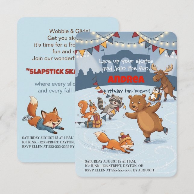 Invitación Winter Slapstick Ice Skating Birthday Invitation (Anverso / Reverso)