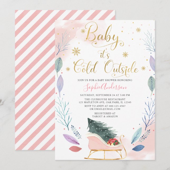 Invitación Winter Sleigh Baby It's Cold Fuera de Baby Shower (Anverso / Reverso)