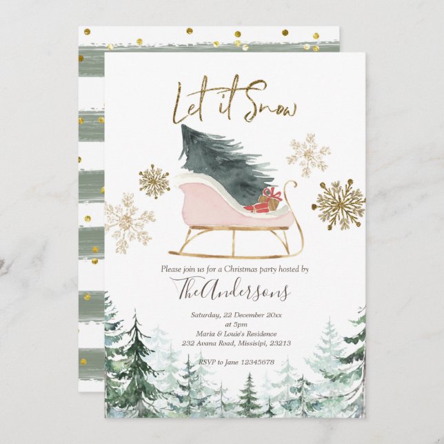 Invitación Winter Sleigh Let it Snow Navidades Fiesta (Anverso / Reverso)