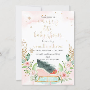 Invitación Winter Sleigh Navidades Merry Baby Shower