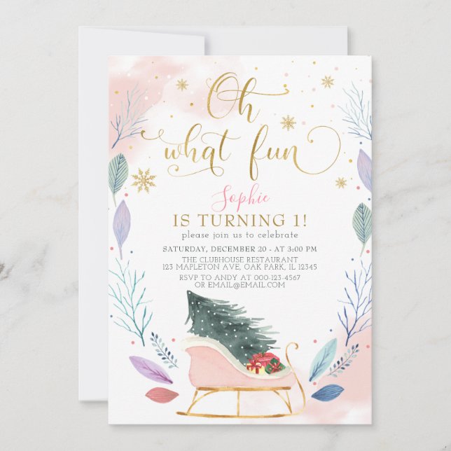 Invitación Winter Sleigh Oh Qué Navidades Divertidos Primer C (Anverso)