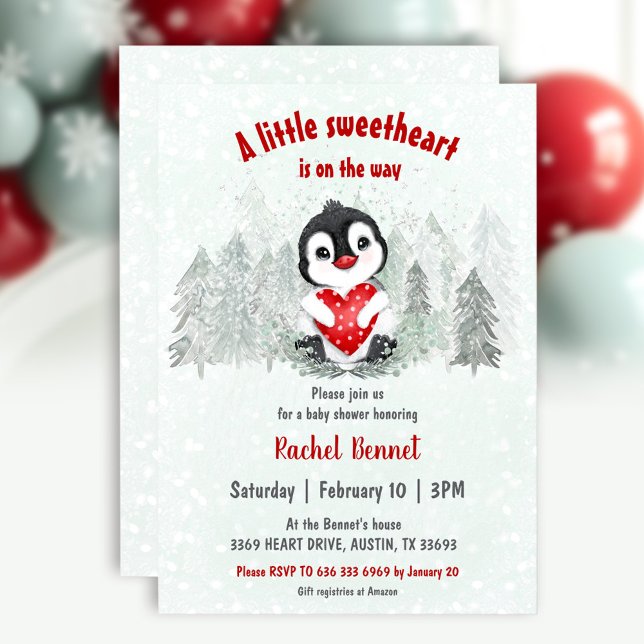 Invitación Winter Slove Valentines Boy Baby Shower (Winter Sweetheart Valentines Boy Baby Shower Invitation)