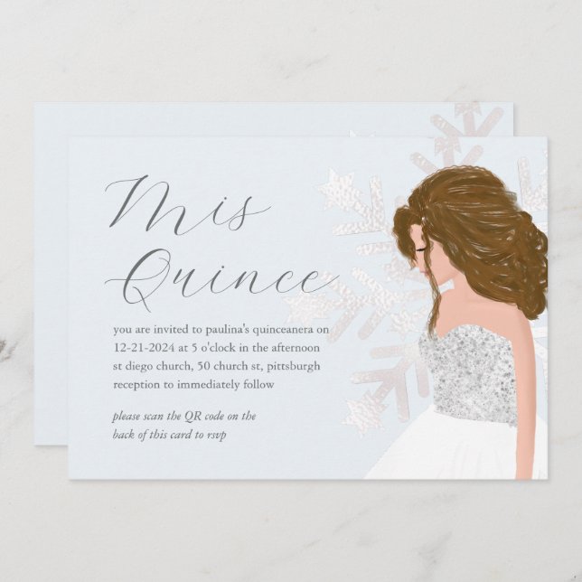 Invitación Winter Snow 15th Birthday Quinceañera QR Code (Anverso / Reverso)