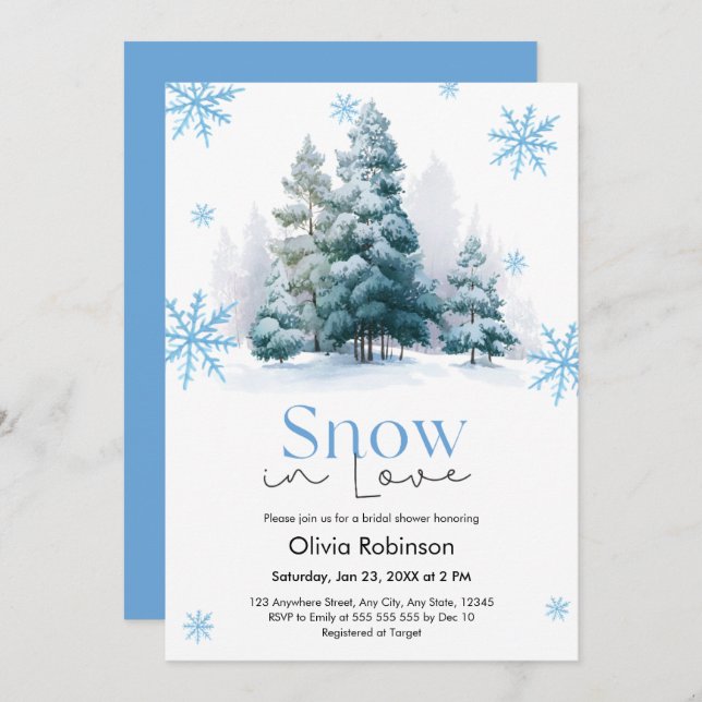Invitación Winter Snow in Love Snowflakes Bridal Shower  (Anverso / Reverso)