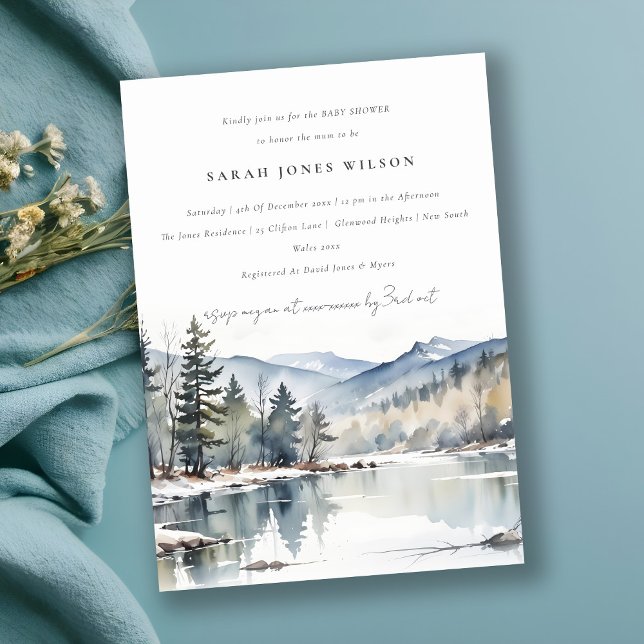 Invitación Winter Snow Mountain Lake Landscape Baby Shower (Subido por el creador)