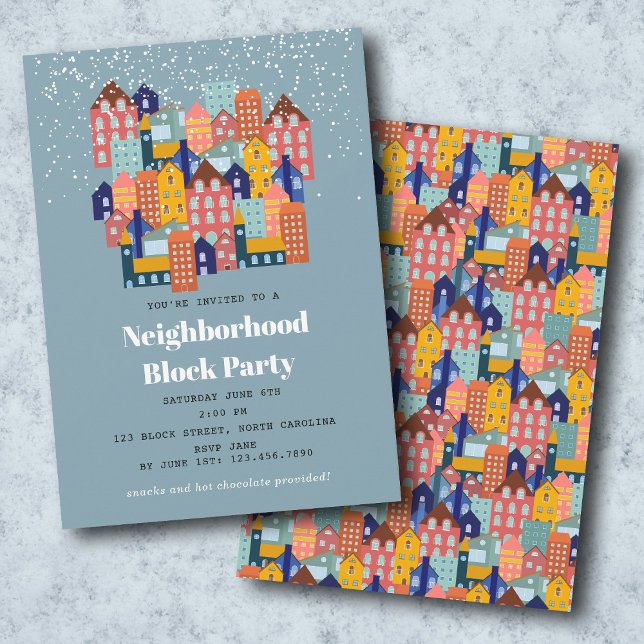 Invitación Winter Snow Neighborhood Block Party (Winter Snow Neighborhood Block Party Invitation)