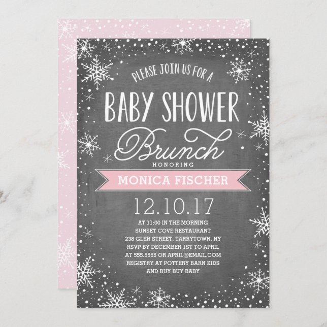 Invitación Winter Snowflake Baby Shower Brunch Chalkboard (Anverso / Reverso)