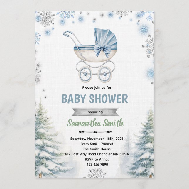 Invitación Winter snowflake baby shower invitation (Anverso)