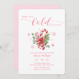 Invitación Winter Snowflake Festive Candy Cane Baby Shower 