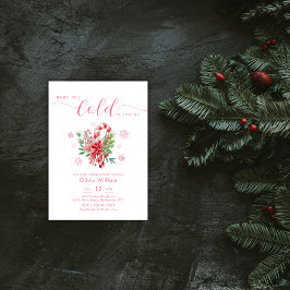 Invitación Winter Snowflake Festive Candy Cane Baby Shower 