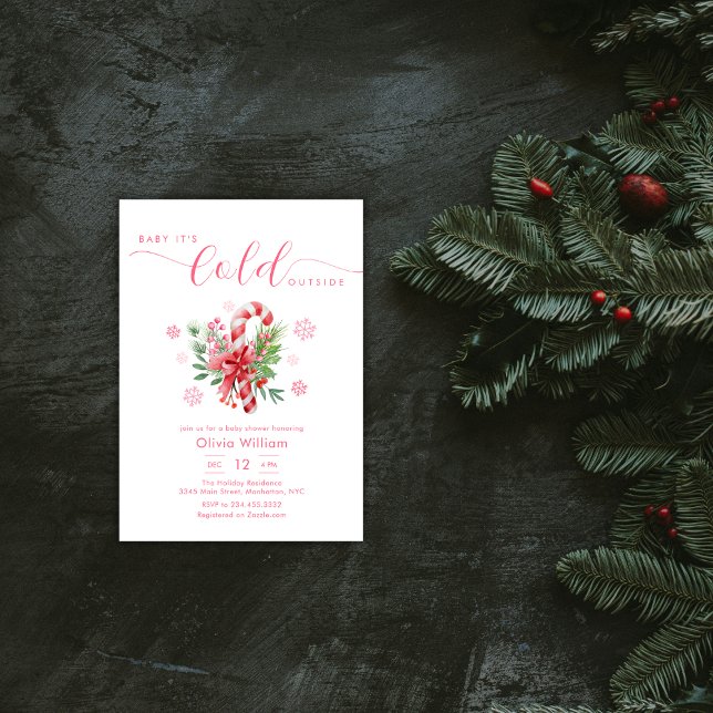 Invitación Winter Snowflake Festive Candy Cane Baby Shower  (Winter Snowflake Festive Candy Cane Baby Shower Invitation)