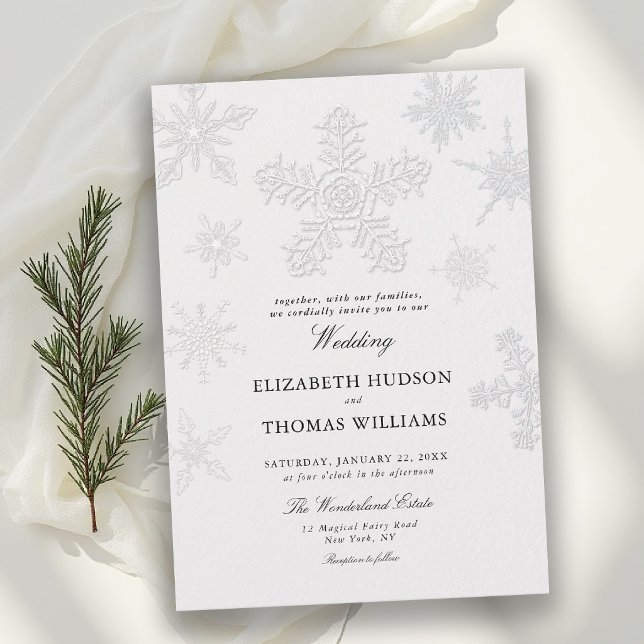 Invitación Winter Snowflake Lace Modern Classic Ivory Wedding (winter wedding invitation modern classic minimalist snowflake snow frost wonderland elegant simple)