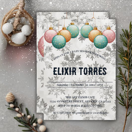 Invitación Winter Snowflakes Balls Ornaments Baby Shower