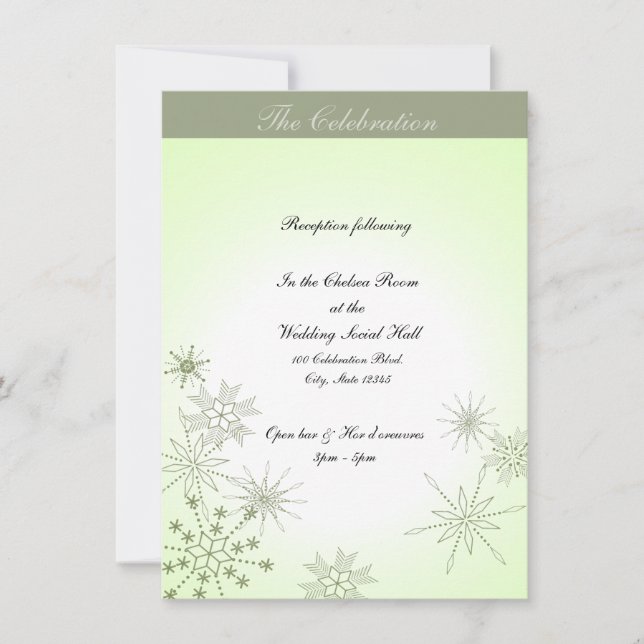 Invitación Winter Snowflakes Bayberry Green (Anverso)