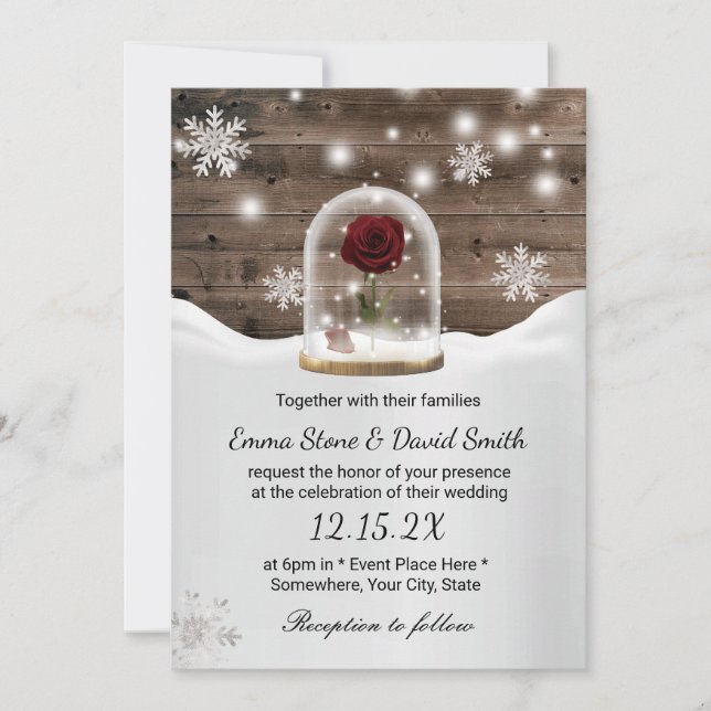 Invitación Winter Snowflakes Beauty Rosa Dome Boda (Anverso)