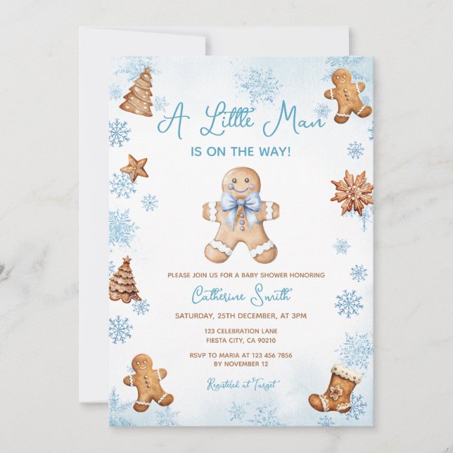 Invitación Winter Snowflakes Gingerbread Baby Shower (Anverso)
