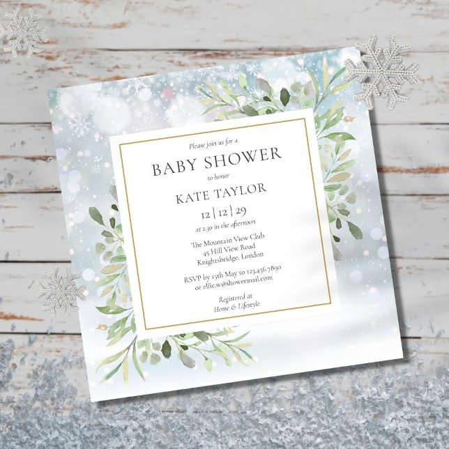 Invitación Winter Snowflakes Greenery Baby Shower (Subido por el creador)