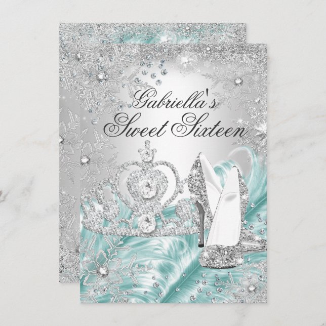 Invitación Winter Sparkle Snowflake Blue Sweet 16 Invite (Anverso / Reverso)