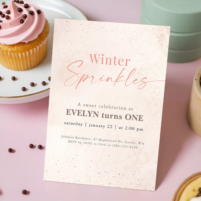 Invitación Winter Sprinkles Pink Glitter Baby 1st Birthday (Subido por el creador)
