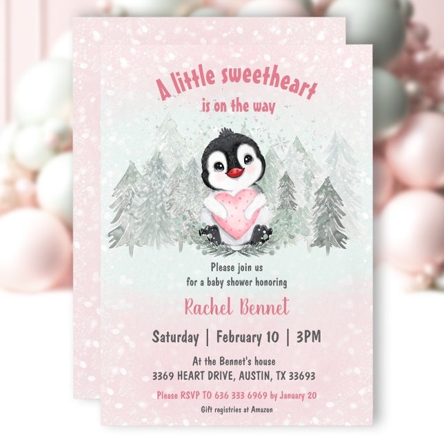 Invitación Winter Squerido Valentines Chica Baby Shower (Winter Sweetheart Valentines Girl Baby Shower Invitation)