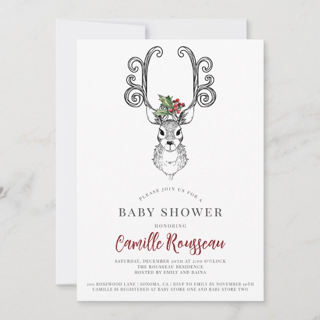 Invitación Winter Stag Whimsical Baby Shower (Anverso)