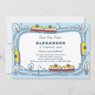 Invitación Winter Street Trams Niños Transporte Cumpleaños