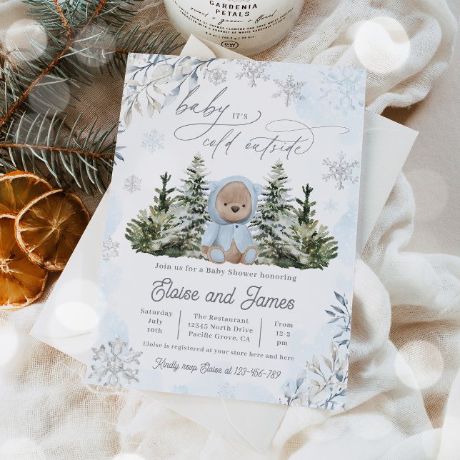 Invitación Winter Teddy Bear Snowflakes Blue Boy Baby Shower (Subido por el creador)