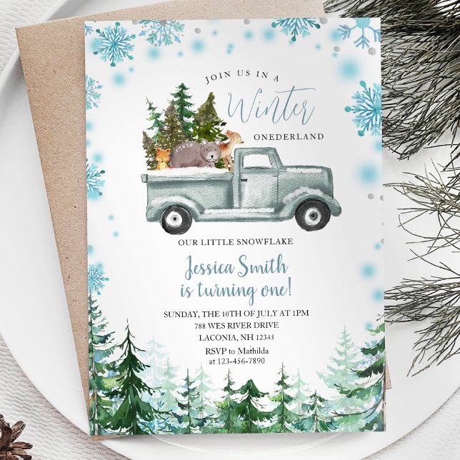 Invitación Winter Truck Animal Onederland 1er cumpleaños (Subido por el creador)