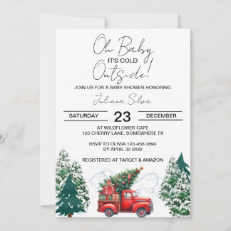 Invitación Winter Truck Forest Wonderland Baby Shower