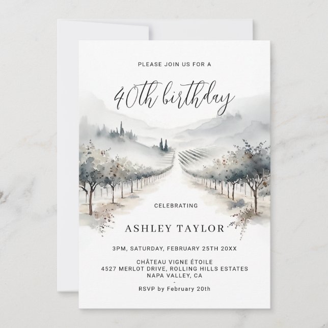 Invitación Winter Vineyard Birthday Invitation Wine Any Age  (Anverso)