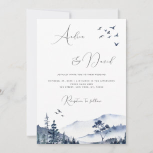 Invitación Winter Watercolor Hills Mountains QR Code Boda