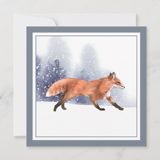 Invitación Winter Watercolor Holiday Fox (Anverso)