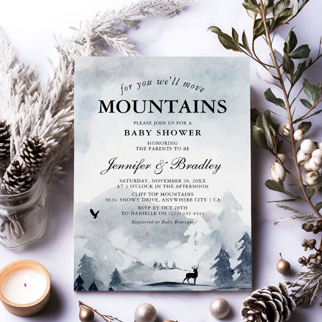 Invitación Winter Watercolor Mountains Parejas Baby Shower (Subido por el creador)