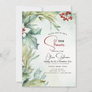 Invitación Winter Watercolor Winter Holly y Berries