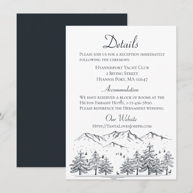 Invitación Winter Wedding Details Country, Montaña Rústica (Anverso / Reverso)