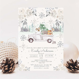 Invitación Winter White Floral Woodland Baby Shower