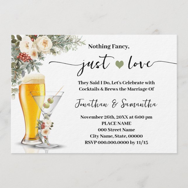 Invitación Winter White Nothing Fancy Just Love Wedding (Anverso)