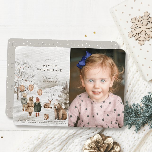 Invitación Winter Wonderland Animals Niños foto de cumpleaños (Subido por el creador)