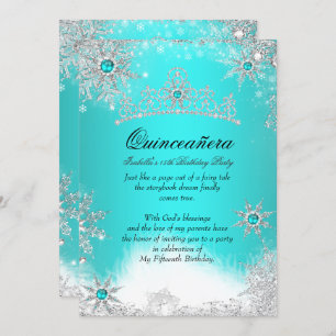 Invitación Winter Wonderland Aqua Blue Quinceanera Fiesta