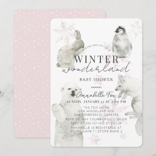 Invitación Winter Wonderland Arctic Animals Chica Baby Shower