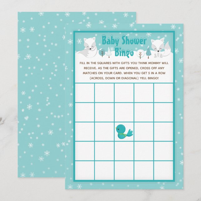 Invitación Winter Wonderland Arctic Foxes Baby Shower Bingo (Anverso / Reverso)