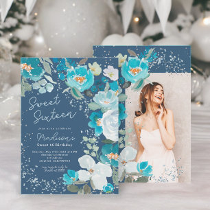 Invitación Winter Wonderland azul oscuro Floral Sweet Diecisé