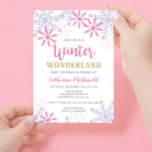Winter Wonderland Baby Shower Chica rosado Snowfla