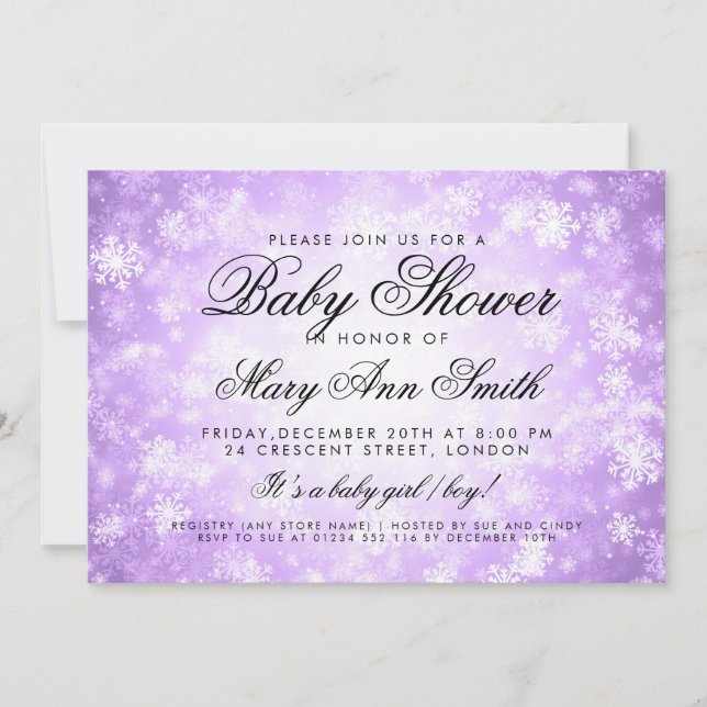 Invitación Winter Wonderland Baby Shower Purple (Anverso)