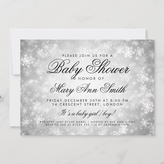 Invitación Winter Wonderland Baby Shower Silver (Anverso)