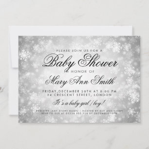 Invitación Winter Wonderland Baby Shower Silver