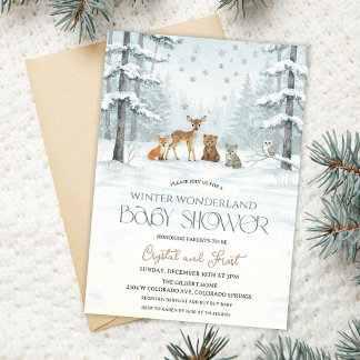Invitación Winter Wonderland Baby Shower Woodland Baby Animal
