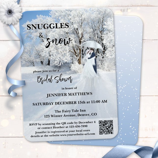 Invitación Winter Wonderland Bella Artes Bridal Shower (Bridal shower invitation featuring a painting of a winter wonderland with a couple with umbrella)