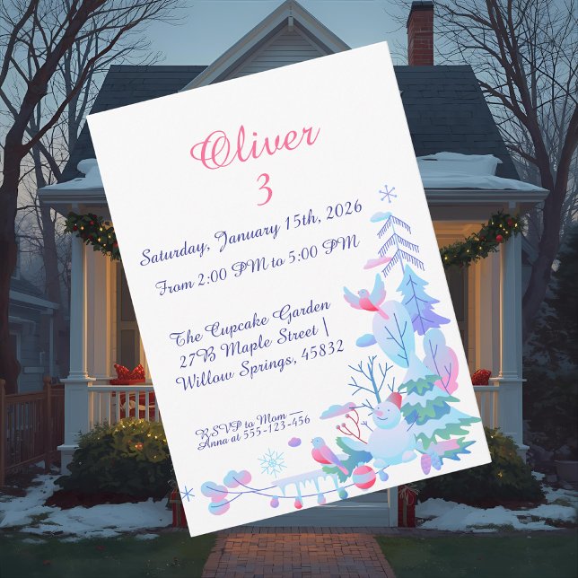 Invitación Winter Wonderland Birthday Invitation, Snowman  (Subido por el creador)